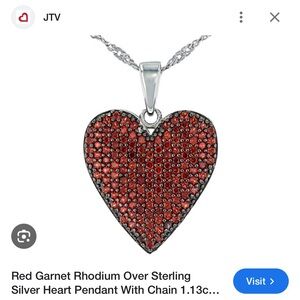 JTV Silver Heart Necklace with Red Garnet